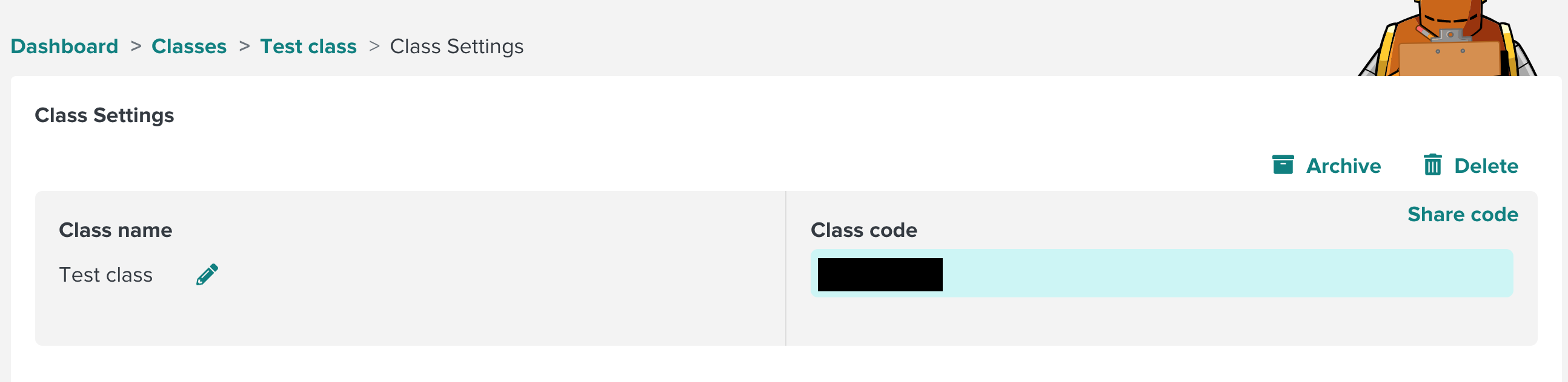 Image of class code with students rostered
