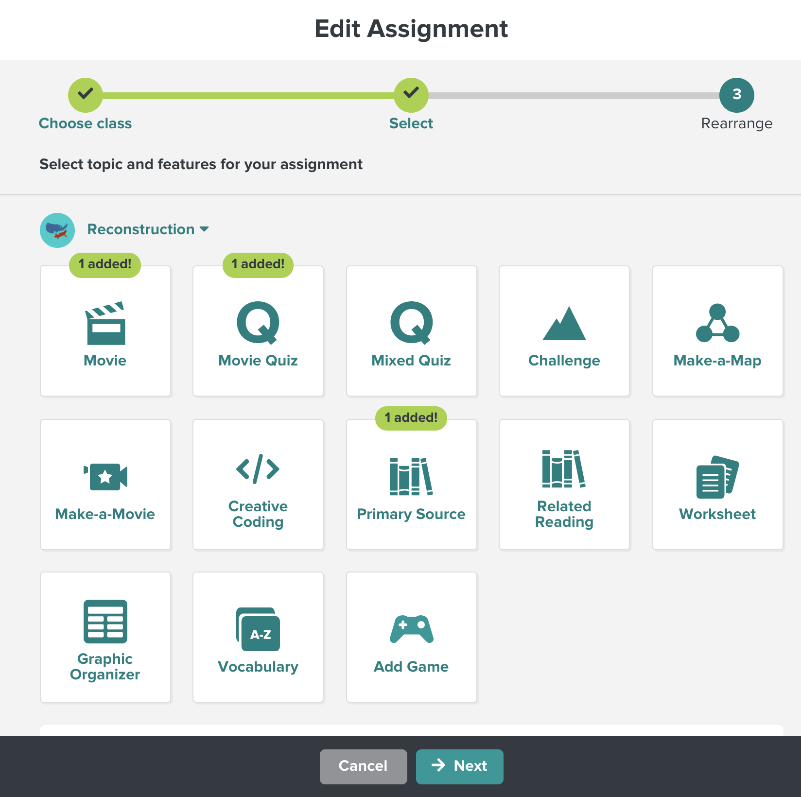 image of the second step of the assignment editor