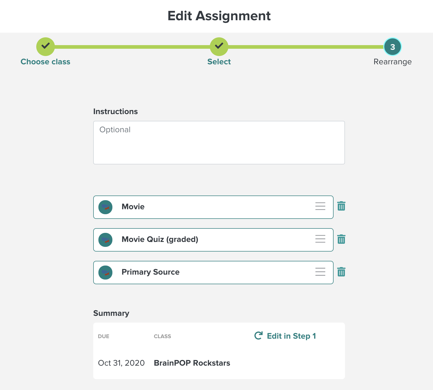 image of the third step of the assignment builder