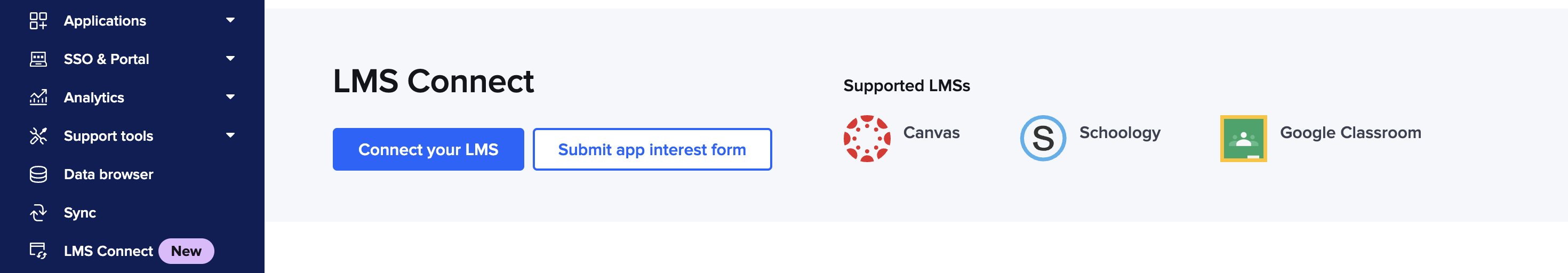 An image of the Clever Admin Dashboard showing the Clever LMS Connect feature, with the "Connect your LMS" button.
