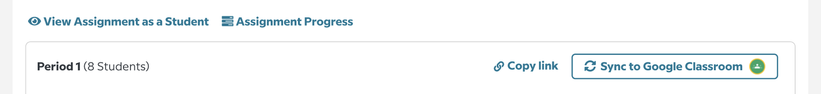 A focused image on the assignment confirmation showing the Sync to Google Classroom button