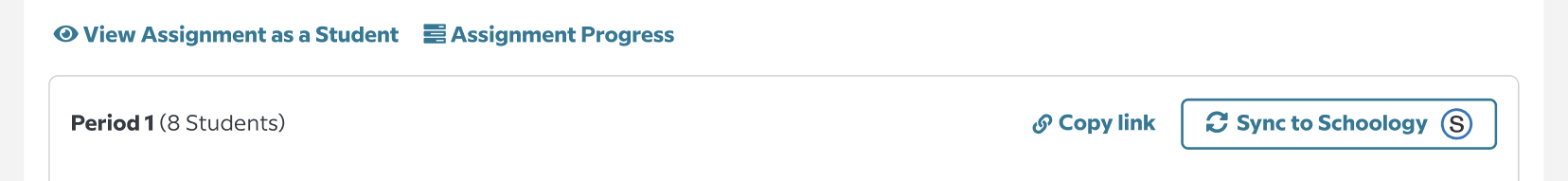 A focused image on the assignment confirmation showing the Sync to Schoology button