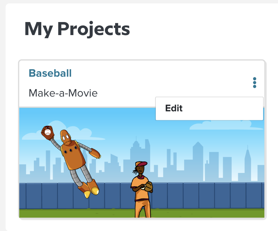 Image of Edit button for a Teacher's Make-a-Movie project