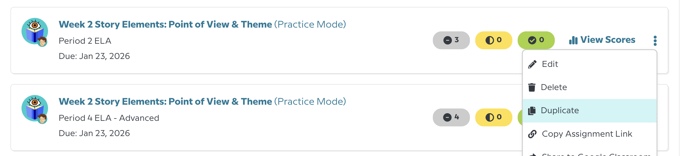 Duplicate Assignment from Assignments Page.png