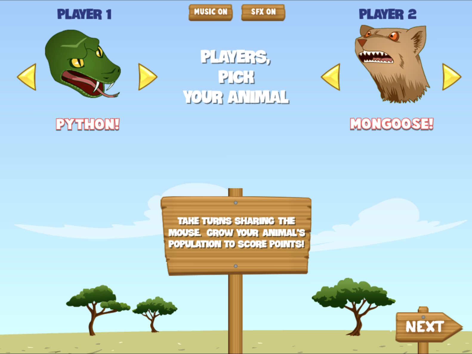 Food Fight Start Screen Choose Animals.png