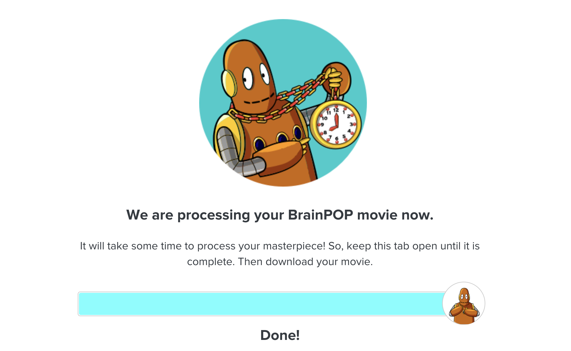 Image of the message shown when downloading a Make-a-Movie project